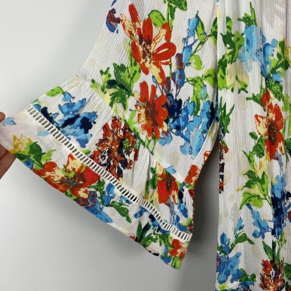 Ali Miles Peasant Top Womens Large Floral Tasseled Hem Boho Bell Sleeve - Picture 8 of 11